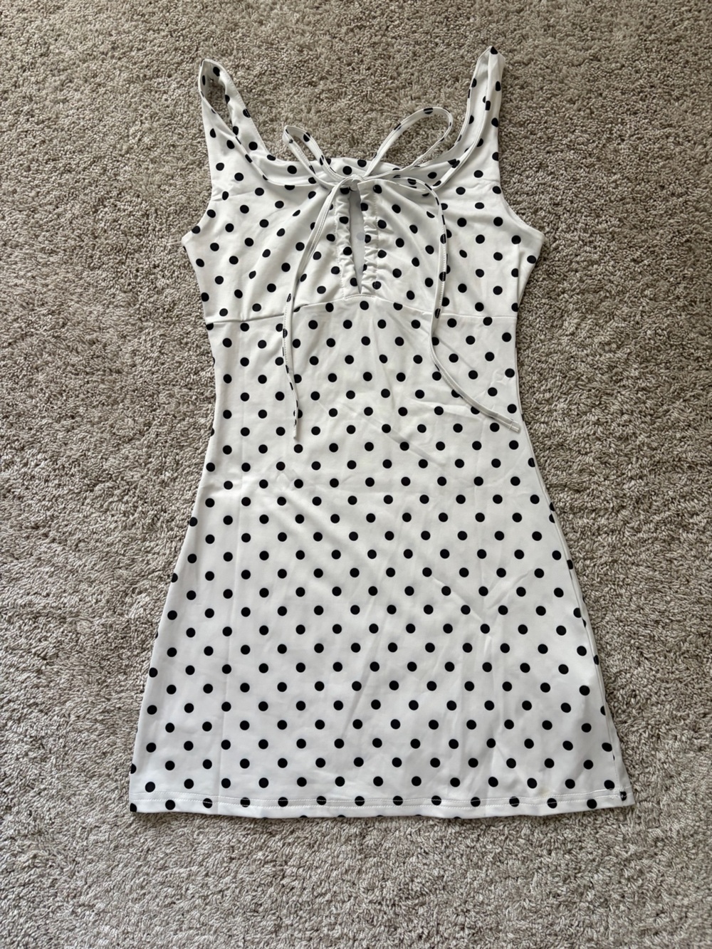 Polka Dot Tie-Front Tank Dress - White with Black Dots